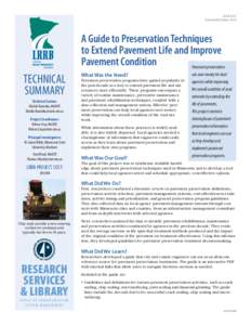 A Guide to Preservation Techniques to Extend Pavement Life and Improve Pavement Condition