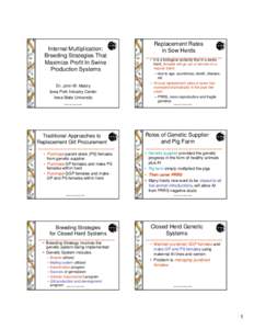 Internal Multiplication: Breeding Strategies That Maximize Profit In Swine Production Systems Dr. John W. Mabry Iowa Pork Industry Center