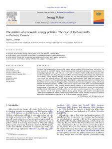 The politics of renewable energy policies The case of feed-in tariffs in Ontario, Canada