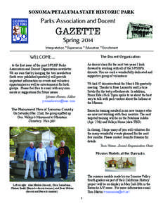 SONOMA/PETALUMA STATE HISTORIC PARK  Parks Association and Docent GAZETTE Spring 2014