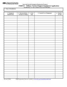 Statewide Portable Equipment Registration Program  FORM 4 - Military Tactical Support Equipment Application (Auto-fill format. Use “Tab” or up/down arrows to enter information)  1. Name of Installation: