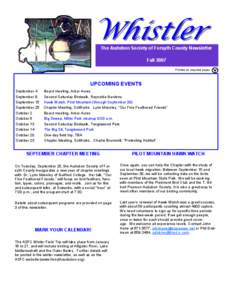 Whistler  The Audubon Society of Forsyth County Newsletter Fall 2007 Printed on recycled paper