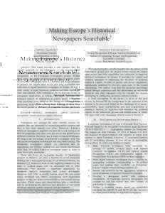 Making Europe’s Historical Newspapers Searchable† Clemens Neudecker Apostolos Antonacopoulos