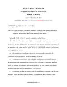 ADOPTED REGULATION OF THE STATE ENVIRONMENTAL COMMISSION LCB File No. R129-12 Effective December 20, 2012 EXPLANATION – Matter in italics is new; matter in brackets [omitted material] is material to be omitted.