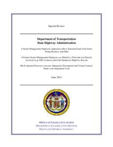 Department of Transportation - State Highway Administration - Special Review