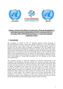 UN-OHRLLS  UNCTAD Summary Report of the High-Level Interactive Thematic Roundtable on Achieving structural transformation of LLDC economies held on 3
