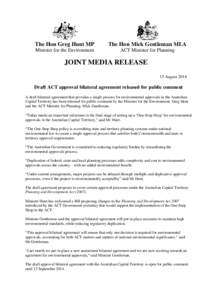 Draft ACT approval bilateral agreement released for public comment - media release 15 August 2014