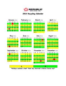 2014 Recycling Calendar January S M Tu W Th F[removed]