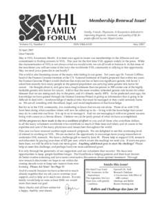 VHL FAMILY FORUM  Volume 15, Number 2