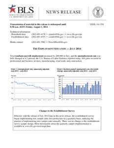 Transmission of material in this release is embargoed until 8:30 a.m. (EDT) Friday, August 1, 2014 USDL[removed]Technical information: