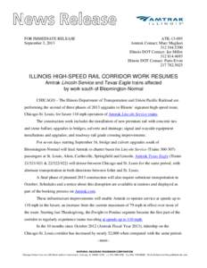 ILLINOIS HIGH-SPEED RAIL CORRIDOR WORK CONTINUES