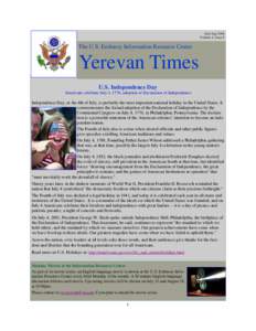 July/Aug 2008 Volume 4, Issue 4 The U.S. Embassy Information Resource Center  Yerevan Times