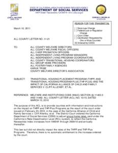 REASON FOR THIS TRANSMITTAL  March 10, 2011 ALL COUNTY LETTER NO[removed]