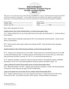 Report of Irregularity Tennessee Comprehensive Assessment Program Alternate Assessment Portfolio[removed]This form is to be used only if any of the following irregularities occurred. All documentation must be attached to
