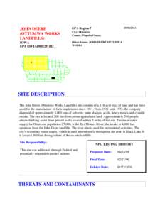 JOHN DEERE (OTTUMWA WORKS LANDFILLS), Iowa, EPA ID#iad005291182, Ottumwa, Wapello County, John Deere Ottumwa Works