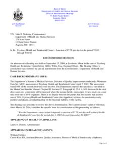 State of Maine Department of Health and Human Services Office of Administrative Hearings 11 State House Station Augusta, Maine[removed]