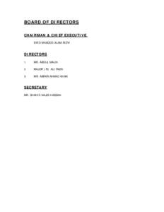 BOARD OF DIRECTORS CHAIRMAN & CHIEF EXECUTIVE SYED MASOOD ALAM RIZVI DIRECTORS 1.