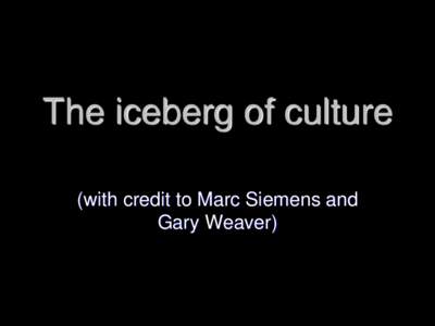 The iceberg of culture (with credit to Marc Siemens and Gary Weaver) Viewing culture as successive levels of understanding -- diagram by Lloyd Kwast
