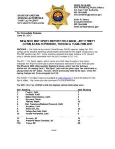 NEWS RELEASE Ann Armstrong, Public Affairs AZ. Auto Theft Authority[removed]removed]