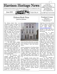 1  Published monthly by Harrison County Historical Society, PO Box 411, Cynthiana, KY, 41031 June 2005