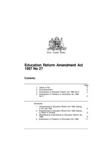 New South Wales  Education Reform Amendment Act 1997 No 27 Contents