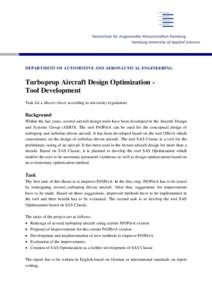 4  DEPARTMENT OF AUTOMOTIVE AND AERONAUTICAL ENGINEERING Turboprop Aircraft Design Optimization Tool Development Task for a Master thesis according to university regulations