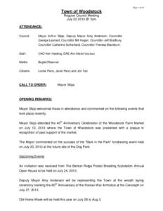 Page 1 of 10  Town of Woodstock Regular Council Meeting July[removed] @ 7pm ATTENDANCE: