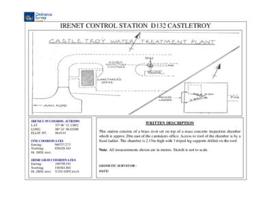 IRENET CONTROL STATION D132 CASTLETROY  IRENET-95 COORDS. (ETRF89) LAT 52 40’ LONG.