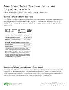 New Know Before You Owe disclosures for prepaid accounts THESE NEW DISCLOSURES GO INTO EFFECT ON OCTOBER 1, Example of a short form disclosure