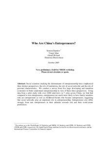 Who Are China’s Entrepreneurs? Simeon Djankov* Yingyi Qian