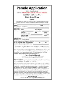.  Parade Application 2013 Corn Festival Theme – FROM CORN FIELDS TO COAL FIELDS