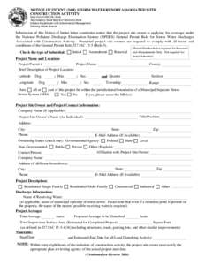 NOTICE OF INTENT (NOI) STORM WATER RUNOFF ASSOCIATED WITH CONSTRUCTION ACTIVITY State Form[removed]R6[removed]Approved by State Board of Accounts 2004 Indiana Department of Environmental Management