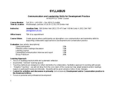 SYLLABUS Communication and Leadership Skills for Development Practice An MDP/TCD “Skills” Course Course Number: FallLAS 6291 – Seccredits) Time & Location: Wednesdays, periods:35-12: 