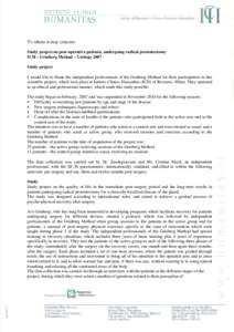 To whom it may concern Study project on post-operative patients, undergoing radical prostatectomy ICH – Grinberg Method – Urology 2007