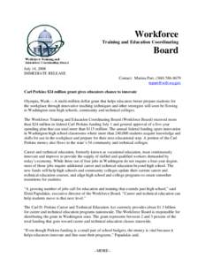 Workforce Training and Education Coordinating Board July 14, 2008 IMMEDIATE RELEASE