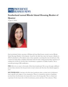 Southerland named Rhode Island Housing Realtor of Quarter August 11, 2014 Dee Southerland