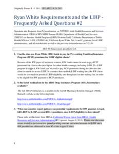 Ryan White Requirements and the LIHP - Frequently Asked Questions #1