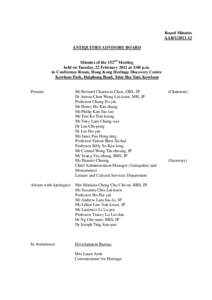 Board Minutes AAB[removed]ANTIQUITIES ADVISORY BOARD Minutes of the 152nd Meeting held on Tuesday, 22 February 2011 at 3:00 p.m. in Conference Room, Hong Kong Heritage Discovery Centre