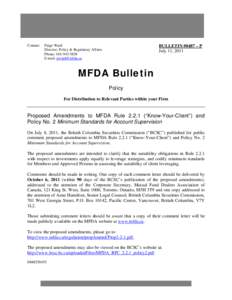 Policy bulletin #0487-P - Proposed Amendments to MFDA Rule 2.2.1 (“Know-Your-Client”) and Policy No. 2 Minimum Standards for Account Supervision