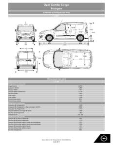 Opel Combo Cargo Fourgon Schémas techniques (en mm) L1H1  Dimensions (en mm)