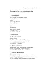 Christopher Bertram cv (OctoberChristopher Bertram: curriculum vitae 1  Personal details
