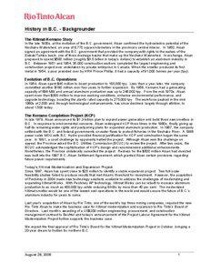 British Columbia / North Coast of British Columbia / Nechako Country / Kitimat /  British Columbia / Rio Tinto Alcan / Alcan / Kemano /  British Columbia / Nechako River / Rio Tinto Group / Geography of British Columbia / Geography of Canada / Mining companies of Canada