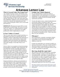 January 2011 ALSP Law Series Arkansas Lemon Law Who Is Covered Under The Lemon Law?