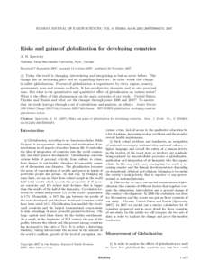 RUSSIAN JOURNAL OF EARTH SCIENCES, VOL. 9, ES2004, doi:2007ES000274, 2007  Risks and gains of globalization for developing countries A. M. Zgurovsky National Taras Shevchenko University, Kyiv, Ukraine Received 17