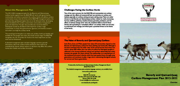 About this Management Plan  Challenges Facing the Caribou Herds The[removed]management plan for the Beverly and Qamanirjuaq caribou herds explains how the BQCMB will work with governments,