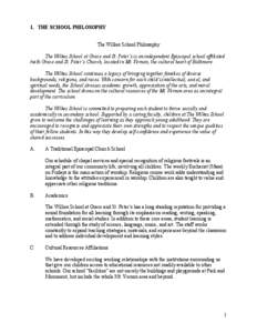 1. THE SCHOOL PHILOSOPHY The Wilkes School Philosophy The Wilkes School at Grace and St. Peter’s is an independent Episcopal school affiliated /with Grace and St. Peter’s Church, located in Mt. Vernon, the cultural h