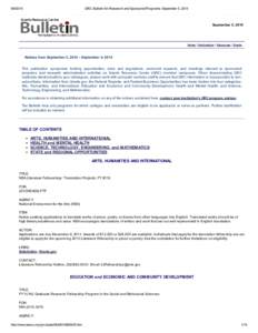 [removed]GRC Bulletin for Research and Sponsored Programs: September 5, 2014 September 5, 2014