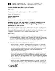 Broadcasting Decision CRTC[removed]PDF version Route reference: Part 1 applications posted on 20 November 2013 Ottawa, 12 February[removed]Source Cable Limited