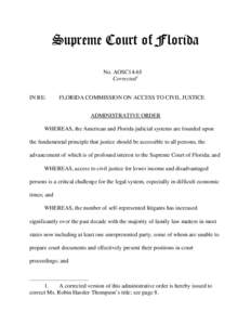 Administrative Order No. AOSC14-65 Corrected Florida Commission on Access to Civil Justice