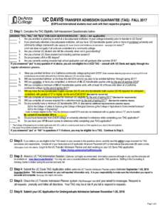 UC C DAVIS S TRANSFER ADMISSSION GUARRANTEE (TTAG) - FALLLEOPS and d International students s